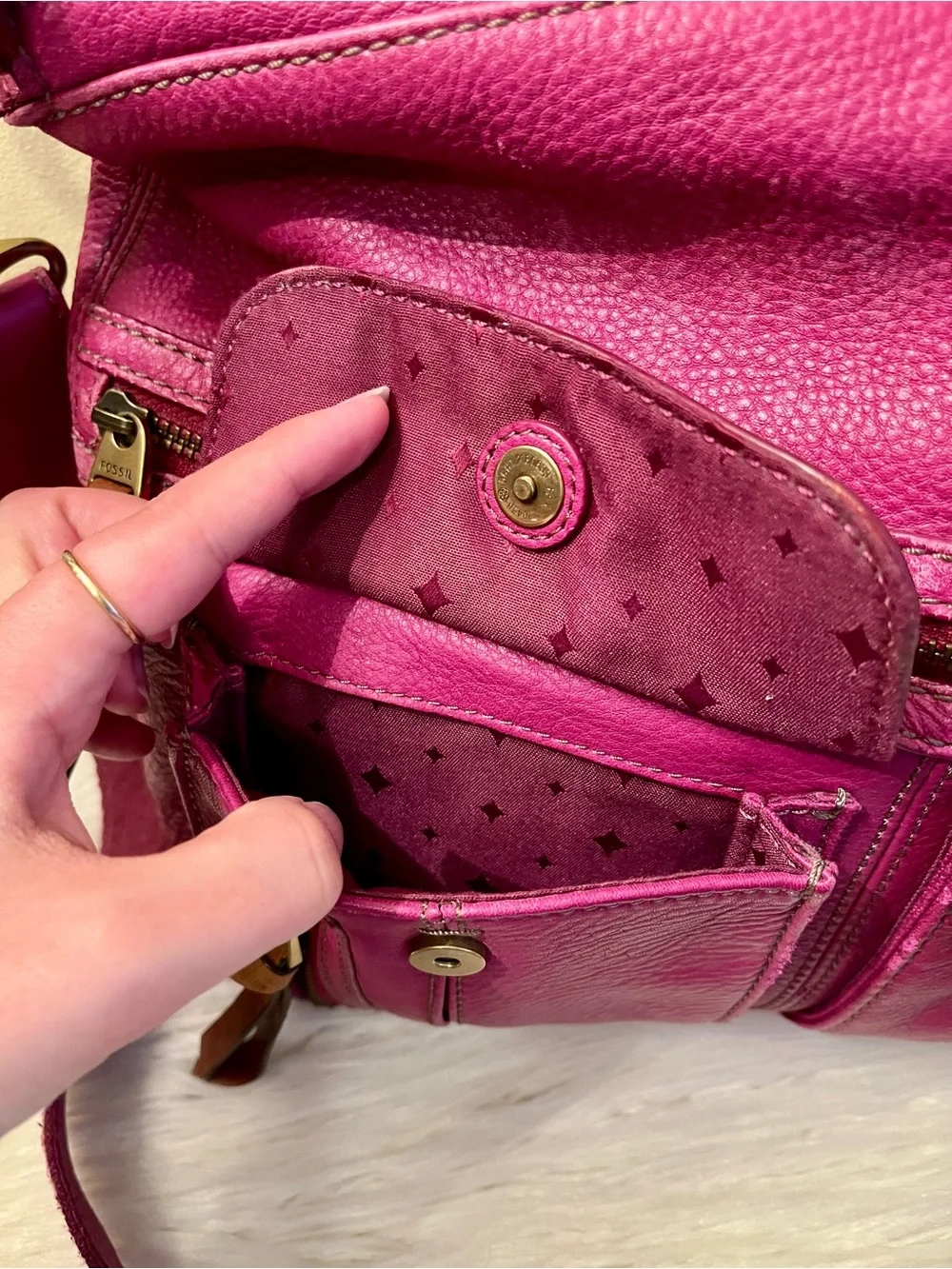 Vintage Fossil Magenta Leather Satchel Bag